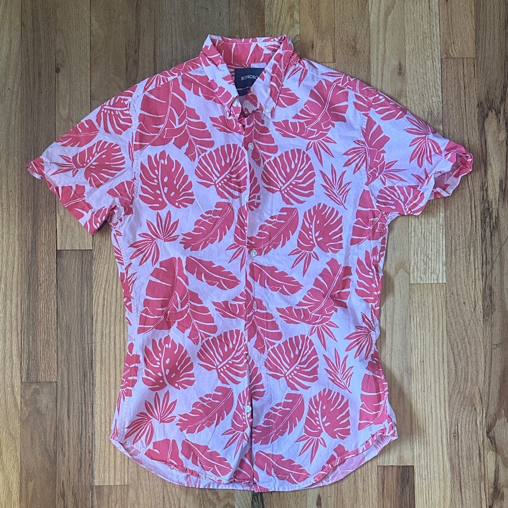 Bonobos Coral Leaf Print Short-Sleeve Button-Down Shirt